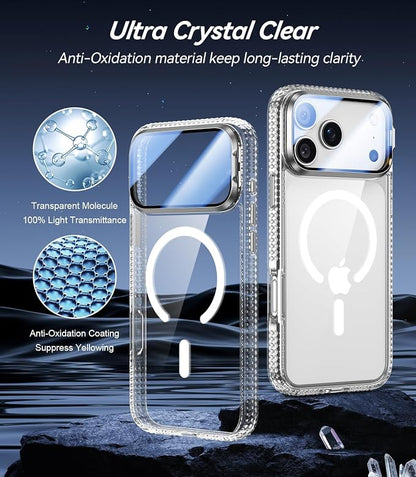 [Upgraded Full Camera Protection] for iPhone 17 Pro Max Case with Camera Cover Stand [Fit for MagSafe][10FT Mil-Grade Protection] Transparent Magnetic iPhone 17 Pro Max Phone Case, Clear