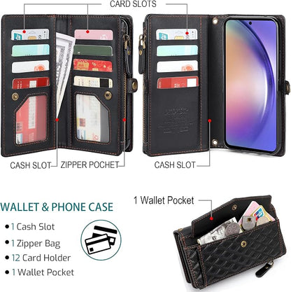 for Samsung Galaxy S25 Ultra Wallet Case for Women, Support Wireless Charging with RFID Blocking Card Holder, PU Leather Wallet Detachable Magnetic Phone Case Crossbody Strap, (Black)