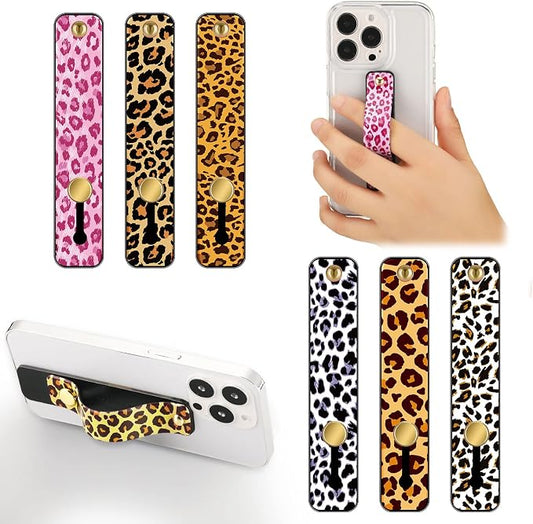 Weewooday 6 Pieces Phone Grip Holder Cell Phone Grip Strap Telescopic Finger Strap Stand Universal Finger Kickstand for Most Smartphones(Leopard Print)