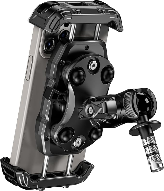 Kewig Motorcycle Fork Stem Phone Mount with Vibration Dampener, Adjustable Heavy Duty Motorcycle Phone Mount Holder Fit Stem Tube 12mm-25.4mm in Diameter, Compatibe with 5.4-7.2" Cellphone