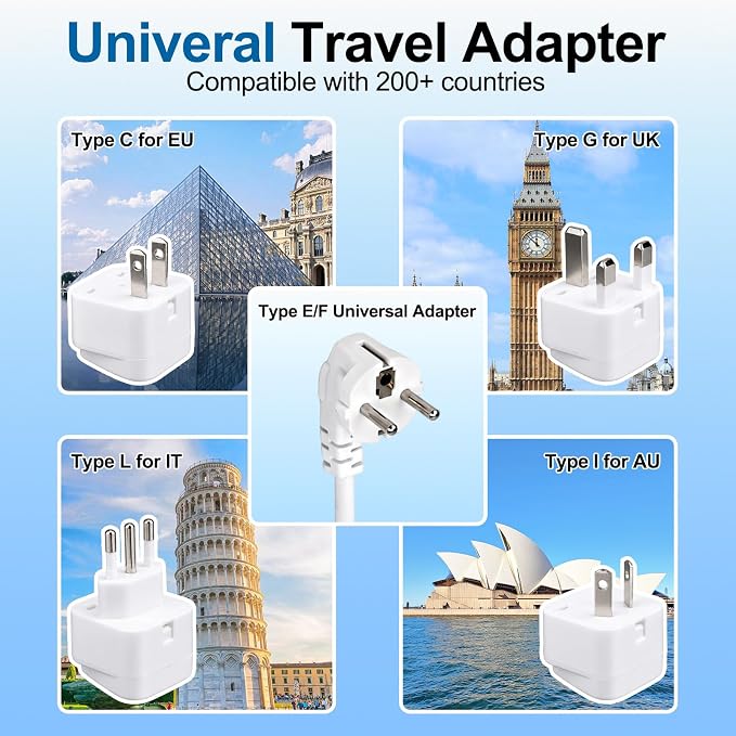 220v to 110v Travel Voltage Converter: International Universal Voltage Converter US to Europe Power Strip Plug Transformer - 2000W Electric Hair Dryer Step Down Outlet Converters for European UK EU