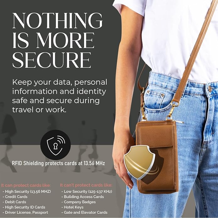 BULL GUARD Crossbody Leather Wallet Phone Purse, Anti Theft and RFID Blocking, Elegant Design for Travel