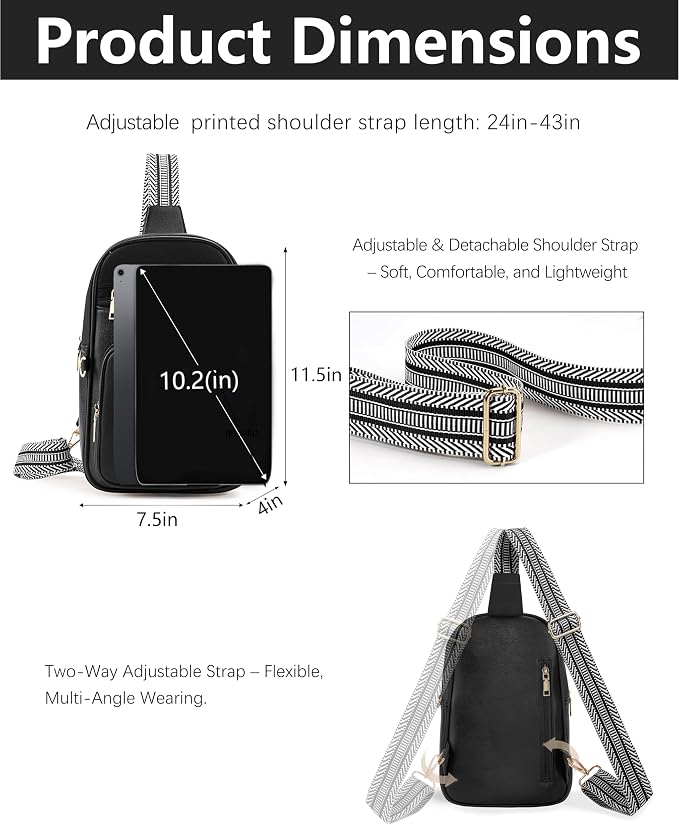 Anti Theft Crossbody Bags for Women,RFID Sling Bag Travel Purse,Vegan Leather Cross Body Purses Chest Bag for Travel(Pure Black) | Multi-Pocket, Structured bag, Any Occasion