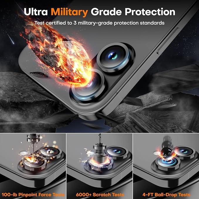 Camera Lens Protector for iPhone 17/16/16 Plus,Tempered Glass Metal Individual Camera Cover Screen[Anti-drop] Case Friendly- Black