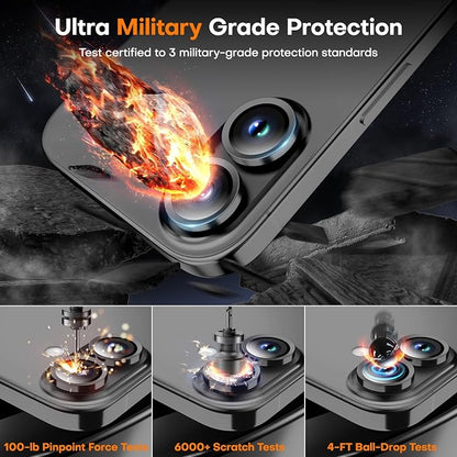 Camera Lens Protector for iPhone 17/16/16 Plus,Tempered Glass Metal Individual Camera Cover Screen[Anti-drop] Case Friendly- Black