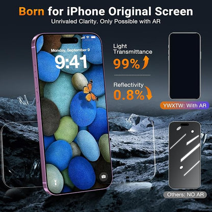 YWXTW [Sunlight Readability Screen Protector for iPhone 17 6.3 Inch, Anti Reflective Zero Glare TOP 9H+ Tempered Glass Screen Saver 17 Accessories Case Friendly