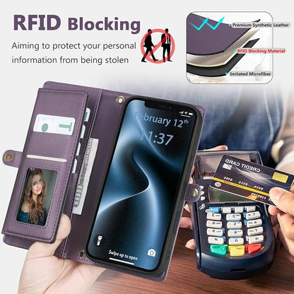 Wallet Case for iPhone 12/12 Pro with Card Holder/Crossbody Wallet/Strap| RFID Blocking | Magnetic | Kickstand | Detachable | PU Leather Phone Case for iPhone 12/12 Pro,6.1 in,Purple