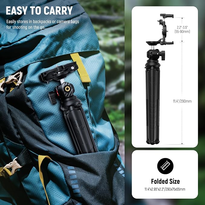 NEEWER Mini Flexible Phone Tripod Stand Portable Vlog Selfie Stick with Remote/Cell Phone Holder/Action Camera Adapter/Cleaning Cloth for Video Recording, Compatible with GoPro Insta360 Camera, TP35