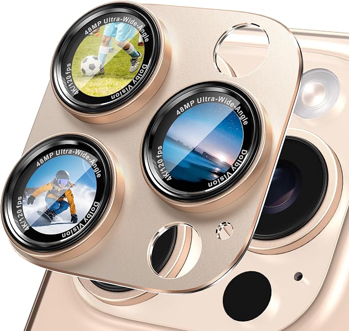 CACOE Camera Lens Protector for iPhone 14 Pro/14 Pro Max/16 Pro/16 Pro Max - Metal Frame Tempered Glass Cover, [Anti-Scratch] [Drop-Proof][Strong-Adhesion] Camera Screen Cover(Desert Gold)