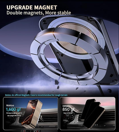 for MagSafe Car Mount Charger with Adapter, 360° Rotation Magnetic Wireless iPhone Car Charger for Air Vent, Compatible with iPhone 17/16/15/14/13/12 Series (Carbon Black)