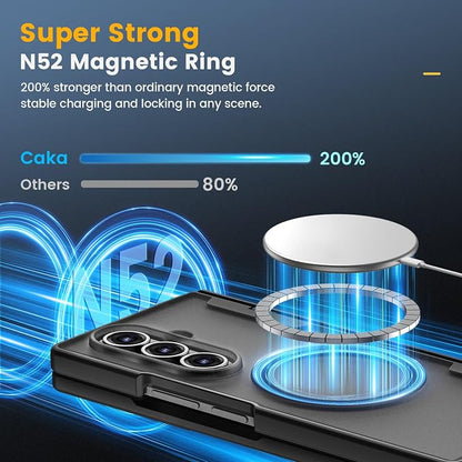 Caka Magnetic for Samsung Galaxy Z Fold 7 Case with Hinge Protection Black | Compatible with MagSafe, Built-in Outer Screen Protector, Hinge Guard, Translucent Matte Back, 360° Hybrid Drop Defense