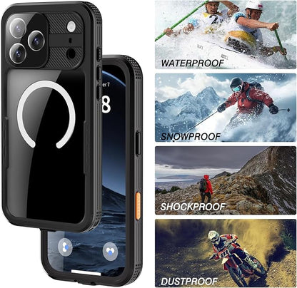 Magnetic for iPhone 17 Pro Max Case Waterproof, Full-Body Protection Case with Built-in Screen and Cameras Protector, Military Shockproof and Dustproof Phone Cover for iPhone 17 Pro Max (Black/Clear)