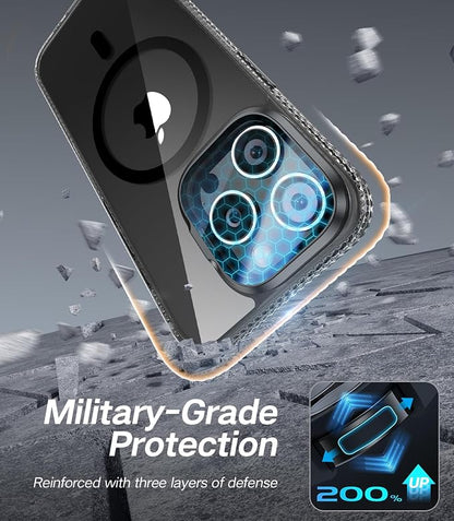 [Upgraded] for iPhone 15 Pro Max Case with Camera Cover Stand [Fit for MagSafe][9H Camera Lens Protector] Mil-Grade Protection Transparent Magnetic iPhone 15 Pro Max Phone Case, Clear Black