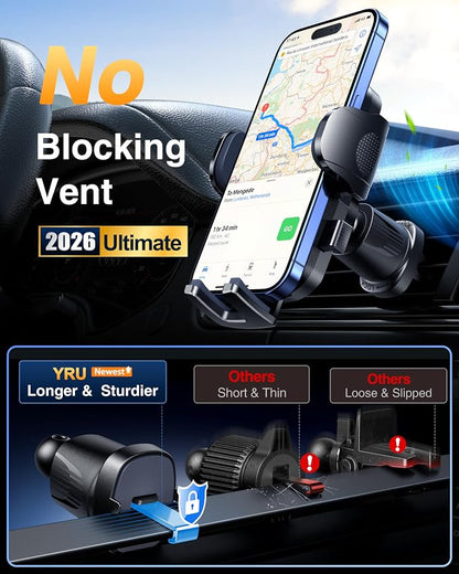 YRU True Military-Grade [360° Rotation Suction] 2026 Ultimate Car Phone Holder Mount 【90+LBS Safest Strongest & Patent Certs】 Dashboard Windshield Vent for iPhone 17 16 Pro Max Samsung, Red