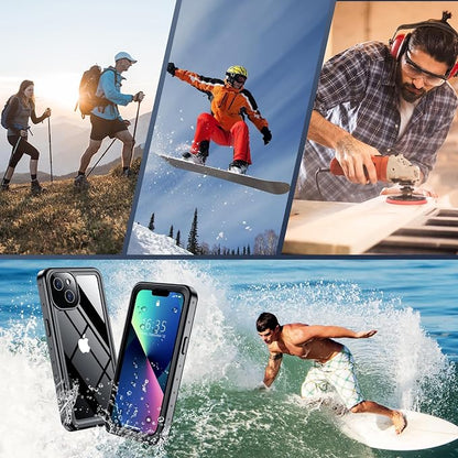 SPIDERCASE for iPhone 13 Case Waterproof, Built-in Lens & Screen Protector, Full Heavy Duty Protection, 12FT Military Shockproof, Dustproof, Anti-Scratched Phone Case,Black