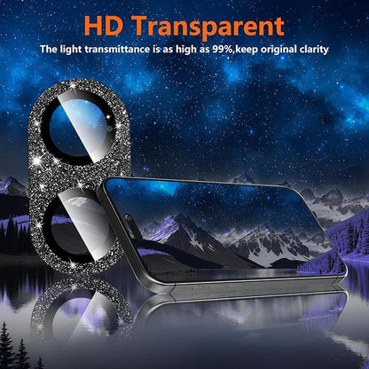 Camera Lens Protector for iPhone 16/iPhone 16 Plus, Bling Glitter Camera Cover with 9H Tempered Glass Metal Ring, Anti-Scratch Lens Protector for iPhone 16/iPhone 16 Plus (Glitter - Black)