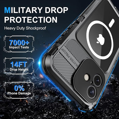 WIFORT for iPhone 16 Waterproof Case - Metal Heavy Duty [Built-in Screen Protector] [14FT Military Shockproof] [Fit for MagSafe], IP68 Full Body Rugged Water Proof Magnetic Cover, 6.1" Black