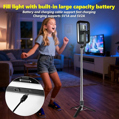 Foldable Selfie Light with Stand,54" Extendable Phone Holder Selfie Stick with Dimmable LED Lights and Remote,Ring Light Tripod for Video Recording/Live Stream/Makeup/Photography/YouTube/TikTok