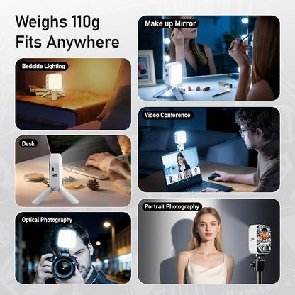RGB Video Light with Tripod & Phone Clip, Portable LED Camera Light 2500K–9000K, 22 Scene Modes, Rechargeable On-Camera Lighting for Phone Vlogging, Streaming, TikTok, YouTube