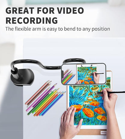 Magnetic Gooseneck Phone Holder Mount for iPhone 17/16/15/14/13/12 - Magnetic Stand Tabletop Clamp 360°Rotation Adjustable for Office/Home Compatible with iPhone 17 16 15 14 13 12 Mini Plus Pro Max