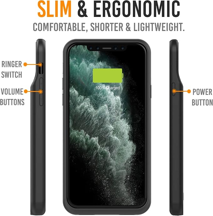 Alpatronix Battery Case for iPhone 12 Pro Max / 13 Pro Max, Slim Portable Protective Extended Charger Cover with Wireless Charging, Lightning Input, Apple Pay, CarPlay - BX12Pro Max - Matte Black