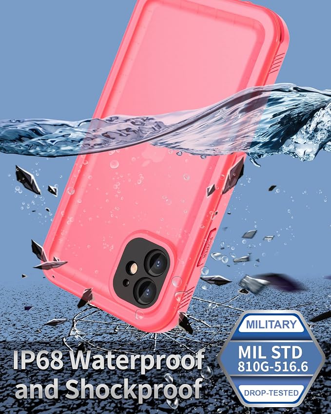 SPORTLINK for iPhone 11 Waterproof Case - Built-in Shockproof Dustproof Screen Protector - IP68 Underwater Military Dropproof Full Body Protection Cover for iPhone 11 6.1 inch (Pink)