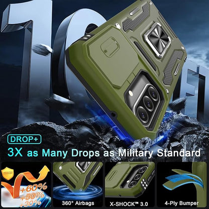 DEERLAMN Case for Samsung Galaxy A17 5G with Slide Camera Cover+Screen Protector (1 Pack), Rotated Ring Kickstand Military Grade Shockproof Protective Cover-Olive Green
