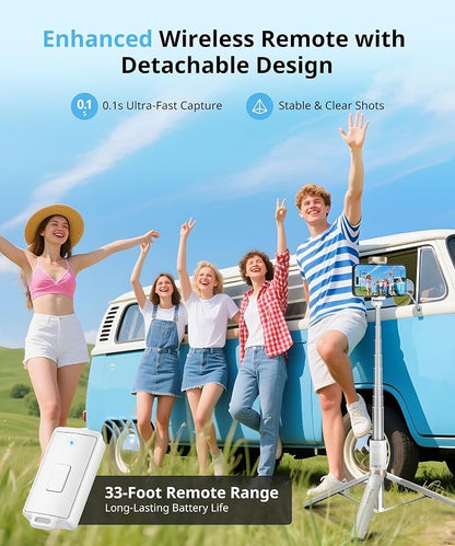 72'' Selfie Stick for iPhone,Tripod Wireless Remote for Selfies,Group Photograph,Video Recording. Phone Stand Compatible with iPhone Android Phone,Camera