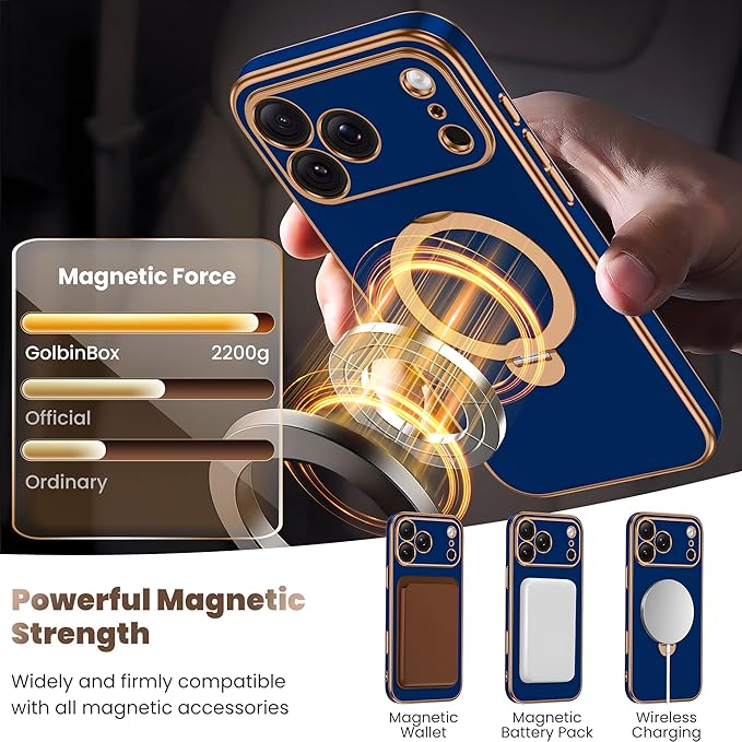 GolbinBox for iPhone 17 Pro Case with 360° Spin Magnetic Stand,[Compatible with Magsafe] [Military Protection][Built-in Ring Holder] Camera Control Phone Case for 17 Pro,Blue
