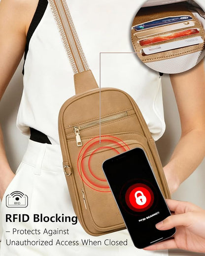 Anti Theft Crossbody Bags for Women,RFID Sling Bag Travel Purse,Vegan Leather Cross Body Purses Chest Bag for Travel(khaki) | Multi-Pocket, Structured bag, Any Occasion