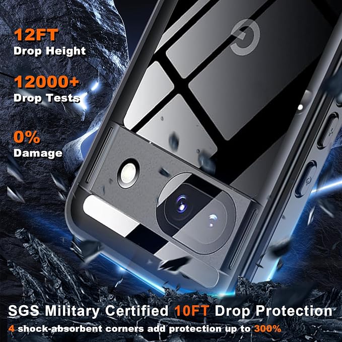 Hualele Pixel 8a Case Waterproof, Built in Lens & Screen Protector Rugged Full Body Heavy Duty Protective Shockproof IP68 Underwater Cover for Google Pixel 8a Black