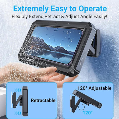 Coolpow Shower Phone Holder Waterproof【480°Rotatable】Retractable Adjustable Shower Phone Case Shower Stall Accessories for Bathroom Wall Phone Mount Stand Water Proof Anti Fog Case for 4-7"Cellphones