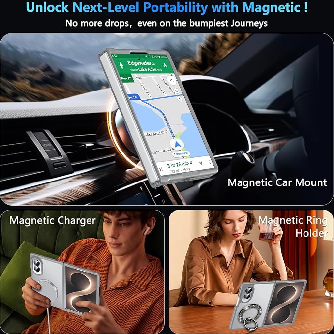 Hensinple Magnetic for Z Fold 8 Case, Samsung Galaxy Z Fold 8 Case[Fit for Mag-Safe ] Translucent Matte Military Grade Rugged Protection Shockproof Protective Hard Phone Cases,Grey