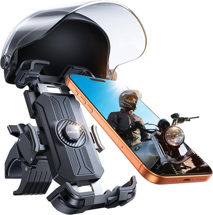 JOYROOM Motorcycle Phone Mount Holder, [All-Weather Sunshade & 120mph Secure Lock] Phone Holder for Motorcycle ATV UTV, [Metal Lock] Handlebar Phone Mount for iPhone 17 16 15 14 Pro, All 4.7-7" Phones
