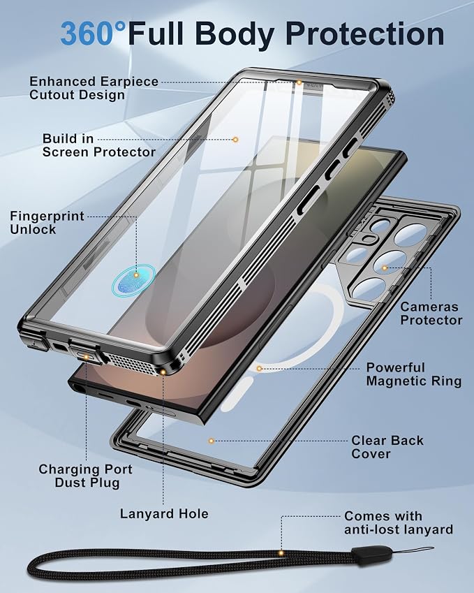 for Samsung Galaxy S25 Ultra Waterproof Case, [Fit for Magsafe] [IP68 Water Proof] [Built-in Screen Protector], Magnetic Heavy Duty Military Grade Rugged Phone Case for S 25 Ultra 6.9", Black