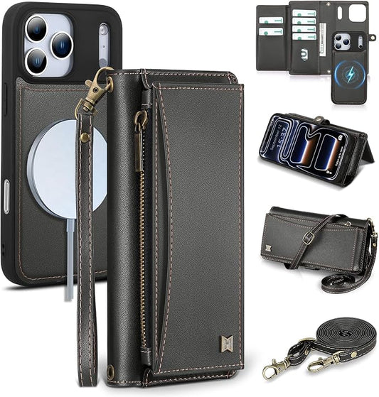 Wallet Case for iPhone 17 Pro with Card Holder/Crossbody Wallet/Strap,[RFID Blocking][Magnetic] PU Leather Phone Case for iPhone 17 Pro,6.3 in,Black