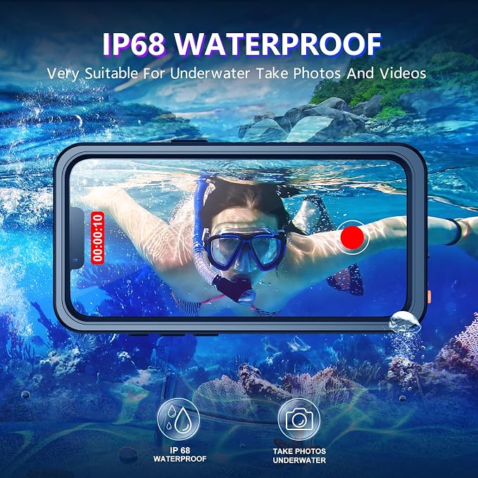 Temdan Compatible with iPhone 16e Case Waterproof, Built-in Screen & Camera Protector IP68 Underwater Full Body 16FT Military Dropproof Shockproof Phone Case for iPhone 16e 6.1"-Black/Clear