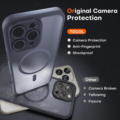 TOCOL for iPhone 16 Pro Max Case, Compatible with Magsafe, Full Camera Protection, Drop Protection, Magnetic Translucent Matte Back Bumper Phone Case for 16 Pro Max 6.9-Inch (Black)