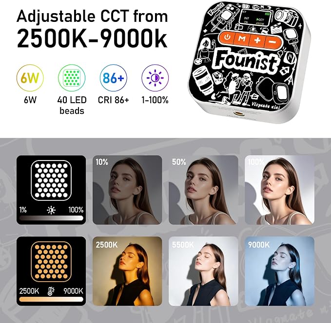 RGB Video Light with Tripod & Phone Clip, Portable LED Camera Light 2500K–9000K, 22 Scene Modes, Rechargeable On-Camera Lighting for Phone Vlogging, Streaming, TikTok, YouTube