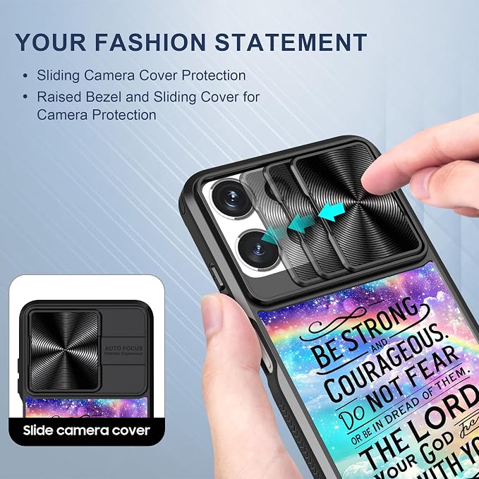 for Motorola Moto G Power 5G 2025 Case with Rainbow Bible Verses, Metal Slide Camera Cover, Screen Protector, Anti-Peeping Privacy Safeguard, Camera Lens Protector Phone Case for Moto G Power 5G