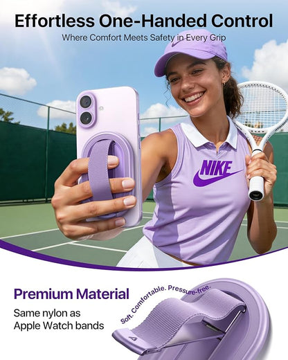 andobil [2026 All-New] Magnetic Phone Grip for Magsafe with Finger Strap [Comfortable & Durable] Magnetic Phone Ring Holder for MagSafe Accessories & iPhone 17 Air 16 Pro Max Plus 15 14 13 12, Purple