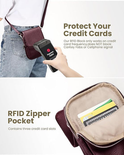befen Genuine Leather Small Crossbody Bags for Women, Cell Phone Cross body Purse Bag with RFID Blocking Card Slots