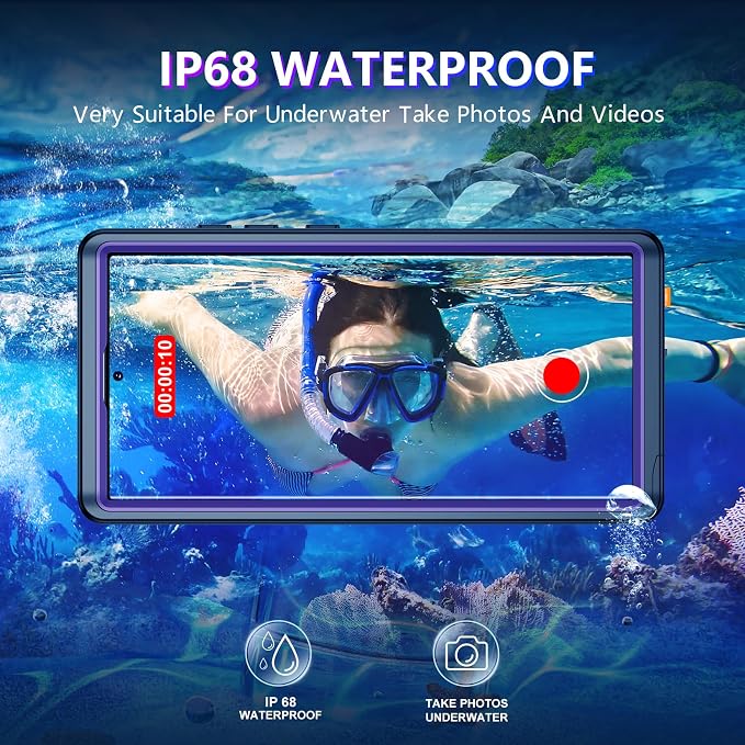 Temdan for Samsung Galaxy S23 Ultra Case Waterproof with Built-in Screen Protector 360 Full Body Shockproof Dustproof for Samsung S23 Ultra 5G Phone Case Heavy Duty Protective Purple