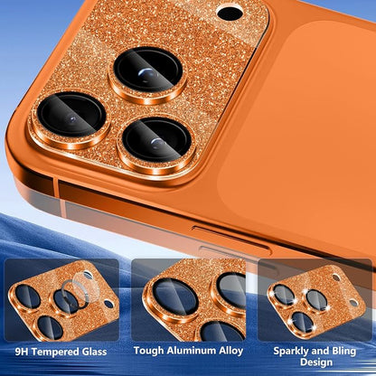 Camera Lens Protector for iPhone 17 Pro, Bling Glitter Camera Cover with 9H Tempered Glass Metal Ring, Anti-Scratch Lens Protector for iPhone 17 Pro (Glitter - Orange)