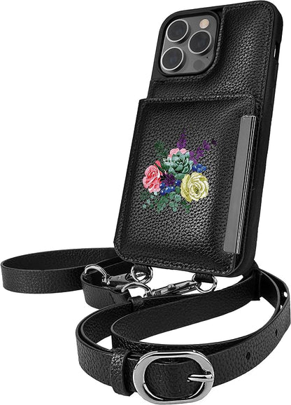 Smartish iPhone 14 Pro Max Crossbody Wallet Case - Dancing Queen [Purse/Clutch with Detachable Strap & Wristlet] Protective Cover with Credit Card Holder - Catch The Bouqet