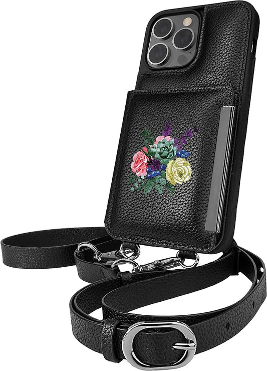 Smartish iPhone 14 Pro Max Crossbody Wallet Case - Dancing Queen [Purse/Clutch with Detachable Strap & Wristlet] Protective Cover with Credit Card Holder - Catch The Bouqet