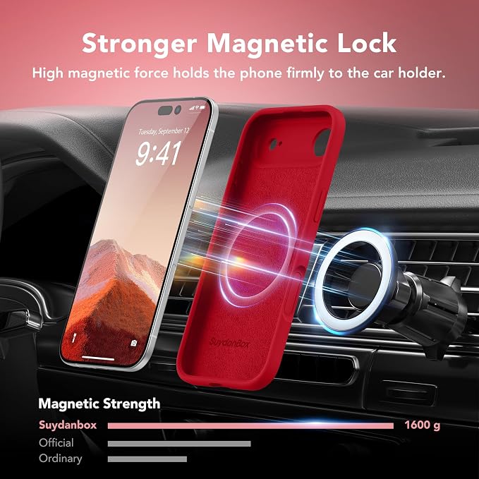 Magnetic for iPhone Air Case, Compatible with MagSafe, [Full Camera Protection][Screen Protector] Silicone Shockproof Protective Phone Case for iPhone 17 Air 6.5", Deep Red