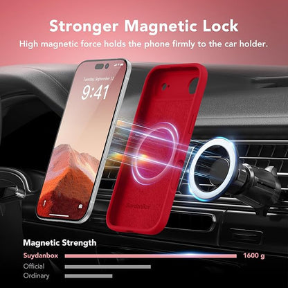 Magnetic for iPhone Air Case, Compatible with MagSafe, [Full Camera Protection][Screen Protector] Silicone Shockproof Protective Phone Case for iPhone 17 Air 6.5", Deep Red