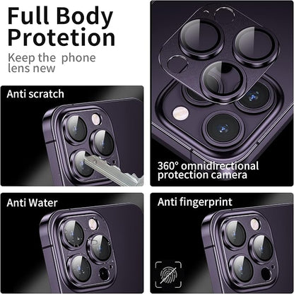 Camera Lens Protector for iPhone 14 Pro/iPhone 14 Pro Max, Alloy Metal Camera Cover with Tempered Glass Screen Protector Accessories,Case Friendly,Scratch Resistant,Easy to Install -Purple