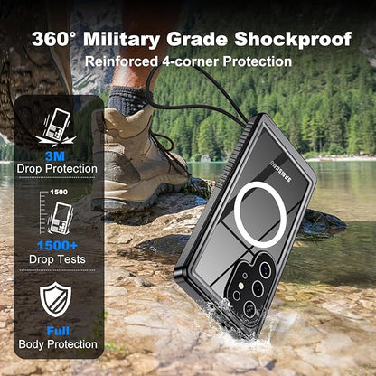 for Samsung Galaxy S24 Ultra Waterproof Case with Magsafe, Built-in Magnetic & Screen Protector, IP68 Certified Full Body Shockproof, for Water Sports Underwater Photography, 6.8" Black